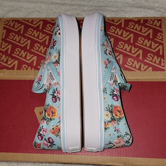 Rare ComfyCush Slip On Vans Sample Shoes Size 13 (Garden Floral) Aquatic / White - Picture 3 of 10